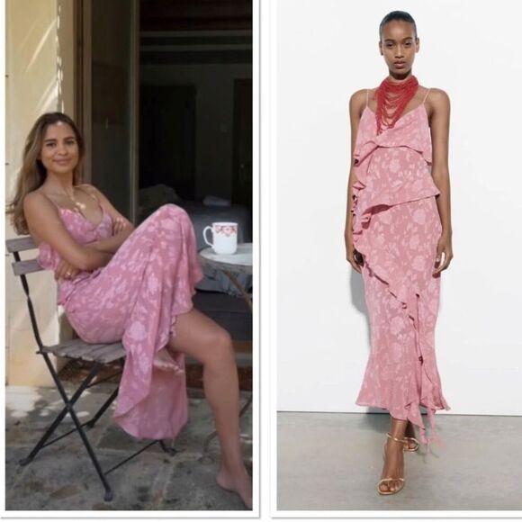 Zara Dresses & Skirts - Nwt ZARA RUFFLED JACQUARD DRESS MARSALA Pink Dusty